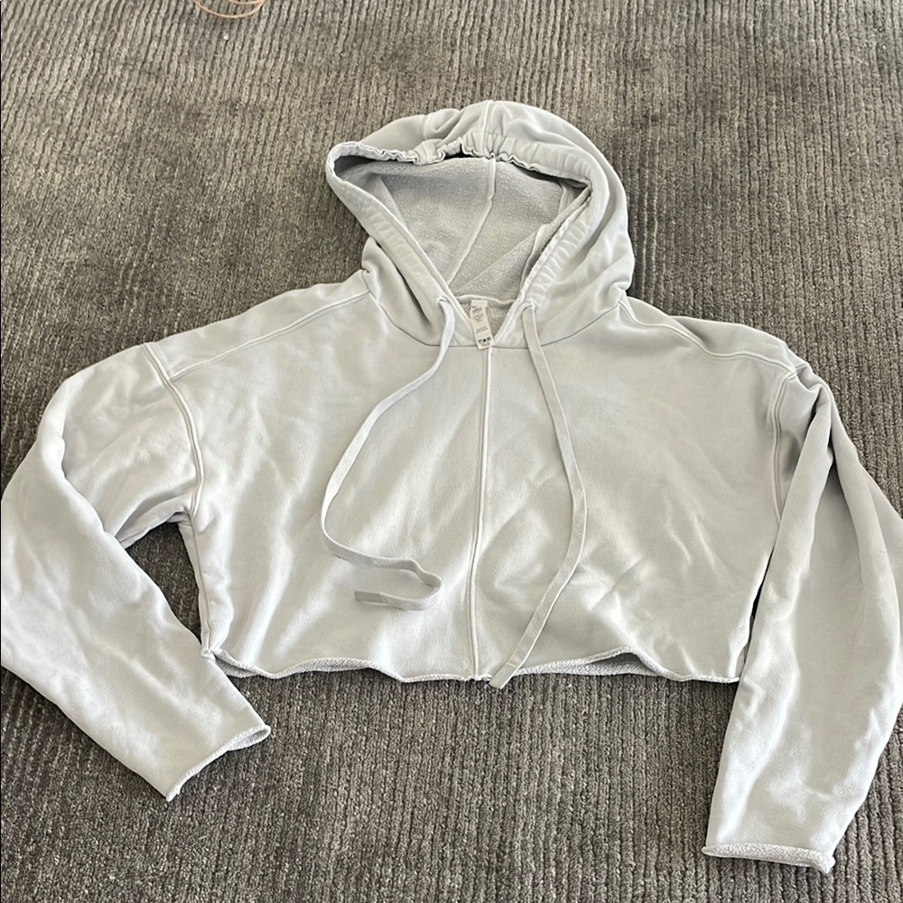 ALO Yoga Gray Cropped Long Sleeve Hoodie